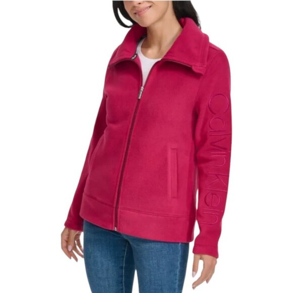 NEW Calvin Klein Polar Fleece Zip Up Jacket | Magenta - Picture 4 of 6